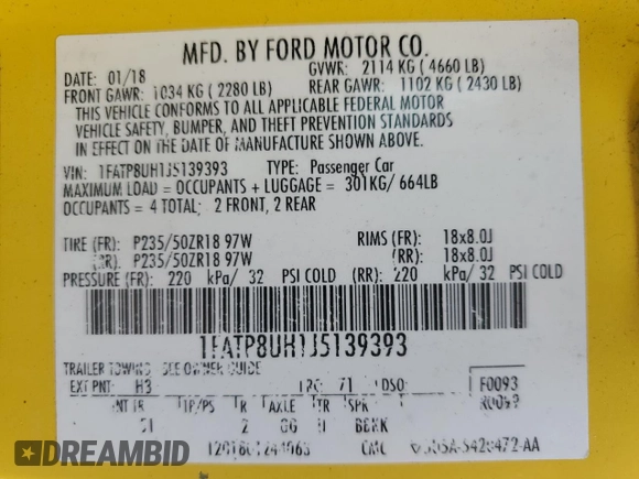 2018 Ford Mustang EcoBoost Premium with VIN 1FATP8UH1J5139393, listed as a Copart auction lot 60925365 with 135,841 mi miles and Clean title. Bid and sale history available at DreamBid. Image 13.