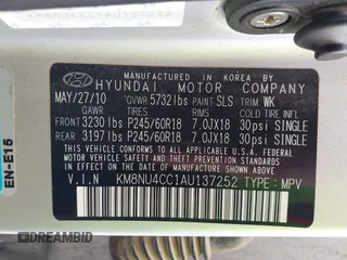 2010 Hyundai Veracruz Limited z VIN KM8NU4CC1AU137252, wystawiony jako IAAI lot #42121832 z przebiegiem 232 718 mil mil oraz . Historia ofert i sprzedaży dostępna na DreamBid. Obrazek 9.