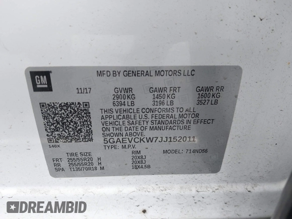 2018 Buick Enclave Avenir with VIN 5GAEVCKW7JJ152011, listed as a IAAI auction lot 42008268 with 100,245 mi miles and . Bid and sale history available at DreamBid. Image 9.