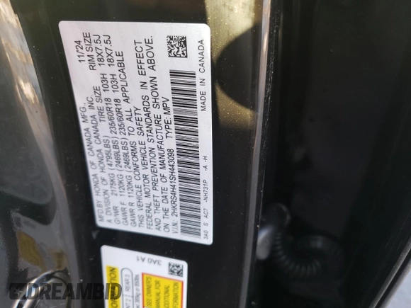 2025 Honda CR-V EX with VIN 2HKRS4H41SH443098, listed as a Copart auction lot 44389235 with 2,660 mi miles and Salvage Title. Bid and sale history available at DreamBid. Image 15.