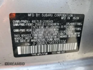 2024 Subaru Crosstrek Premium с VIN JF2GUADC5R8393104, выставлен на аукционе Copart как лот 55308255 с пробегом 4 077 миль миль и Списание • Salvage title. История ставок и продаж доступна на DreamBid. Изображение 12.