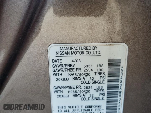 2003 Infiniti FX Options with VIN JNRAS08W53X204134, listed as a Copart auction lot 86943224 with 243,242 mi miles and Non Repairable. Bid and sale history available at DreamBid. Image 15.