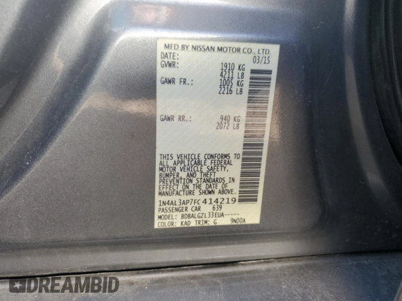 2015 Nissan Altima S with VIN 1N4AL3AP7FC414219, listed as a Copart auction lot 48782615 with 251,322 mi miles and Salvage Title. Bid and sale history available at carsss.com. Image 13.