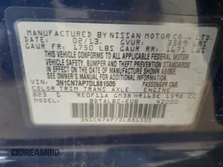2013 Nissan Versa S with VIN 3N1CN7AP7DL881505, listed as a Copart auction lot 87924135 with 128,456 mi miles and Salvage title. Bid and sale history available at DreamBid. Image 12.