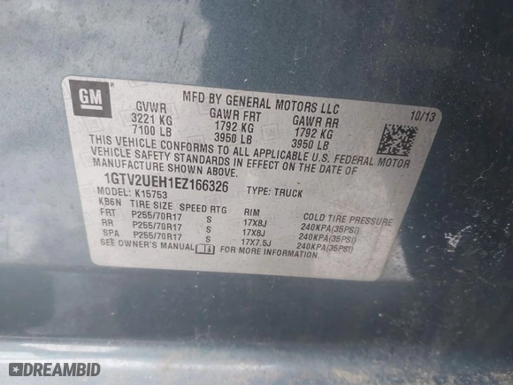 2014 GMC Sierra 1500 SLE with VIN 1GTV2UEH1EZ166326, listed as a IAAI auction lot 41555559 with 75,717 mi miles. Bid and sale history available at carsss.com. Image 9.