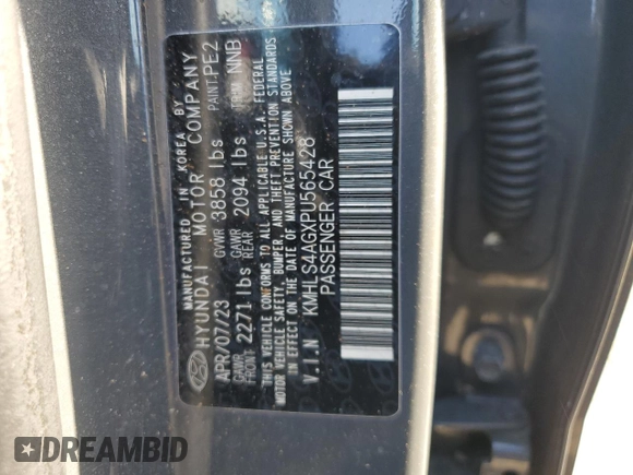 2023 Hyundai Elantra SEL z VIN KMHLS4AGXPU565428, wystawiony jako Copart lot #50347355 z przebiegiem Nie podano mil oraz Szkoda całkowita • Salvage title. Historia ofert i sprzedaży dostępna na DreamBid. Obrazek 14.