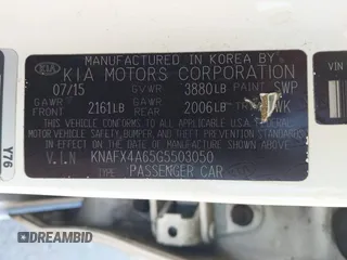 2016 Kia Forte LX with VIN KNAFX4A65G5503050, listed as a IAAI auction lot 41933756 with 156,311 mi miles. Bid and sale history available at carsss.com. Image 9.