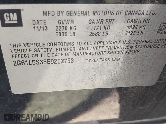 2014 Cadillac XTS with VIN 2G61L5S38E9202763, listed as a IAAI auction lot 41820564 with 117,709 mi miles. Bid and sale history available at carsss.com. Image 9.