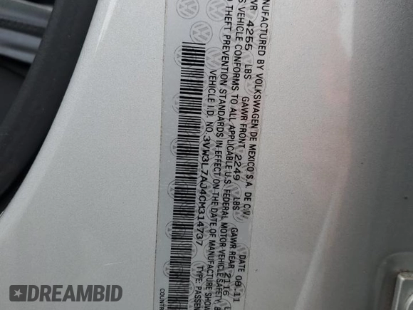 2012 Volkswagen Jetta Sedan TDI with VIN 3VW3L7AJ4CM314737, listed as a Copart auction lot 44547995 with 132,691 mi miles and Salvage Title. Bid and sale history available at carsss.com. Image 12.