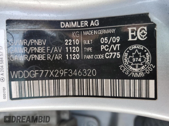 2009 Mercedes-Benz C 63 AMG with VIN WDDGF77X29F346320, listed as a Copart auction lot 49791625 with 143,218 mi miles and Salvage Title. Bid and sale history available at DreamBid. Image 12.
