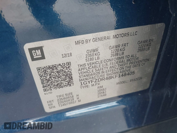 2019 Cadillac XT4 AWD Premium Luxury with VIN 1GYFZDR48KF148405, listed as a IAAI auction lot 42475624 with 88,630 mi miles and . Bid and sale history available at DreamBid. Image 9.