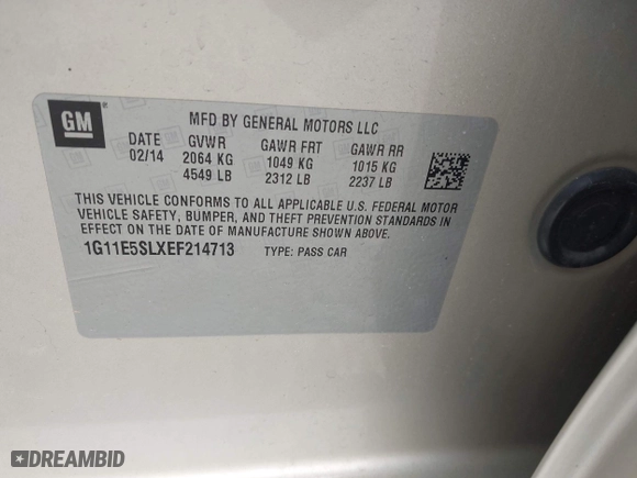 2014 Chevrolet Malibu LT with VIN 1G11E5SLXEF214713, listed as a IAAI auction lot 41988193 with 118,866 mi miles. Bid and sale history available at carsss.com. Image 9.