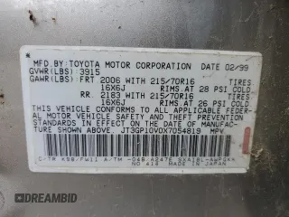 1999 Toyota RAV4 with VIN JT3GP10V0X7054819, listed as a Copart auction lot 44864015 with 140,095 mi miles and Salvage Title. Bid and sale history available at DreamBid. Image 12.