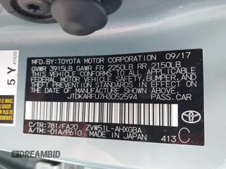 2017 Toyota Prius Two with VIN JTDKARFU7H3052594, listed as a IAAI auction lot 42035969 with 50,789 mi miles and . Bid and sale history available at DreamBid. Image 9.