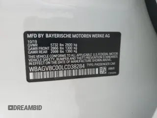 2020 BMW 8 Series M850i with VIN WBAGV8C00LCD38284, listed as a Copart auction lot 60605075 with 57,161 mi miles and Salvage title. Bid and sale history available at DreamBid. Image 12.