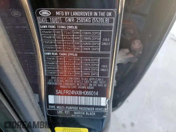 2008 Land Rover LR2 HSE with VIN SALFR24NX8H066014, listed as a Copart auction lot 48499395 with Not Provided miles and Salvage Title. Bid and sale history available at DreamBid. Image 14.
