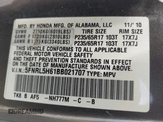2011 Honda Odyssey EX-L с VIN 5FNRL5H61BB021707, выставлен на аукционе IAAI как лот 42544835 с пробегом 199 002 миль миль и . История ставок и продаж доступна на DreamBid. Изображение 9.