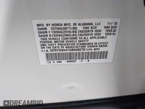 2016 Acura MDX Technology z VIN 5FRYD4H47GB040270, wystawiony jako IAAI lot #42196645 z przebiegiem 72 100 mil mil oraz . Historia ofert i sprzedaży dostępna na DreamBid. Obrazek 9.