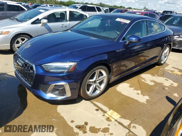 2022 Audi A5 Sportback S line Premium with VIN WAUDACF56NA023574, listed as a Copart auction lot 73825024 with 0 mi miles and Salvage Title. Bid and sale history available at carsss.com. Image 1.