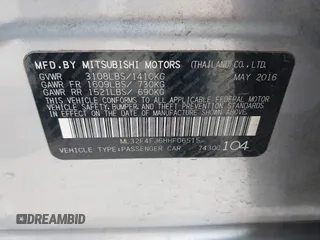 2017 Mitsubishi Mirage SE with VIN ML32F4FJ6HHF06515, listed as a IAAI auction lot 42191613 with 100,386 mi miles and . Bid and sale history available at DreamBid. Image 9.
