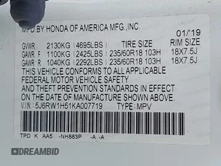 2019 Honda CR-V EX with VIN 5J6RW1H51KA007719, listed as a IAAI auction lot 41985574 with 58,696 mi miles. Bid and sale history available at carsss.com. Image 9.