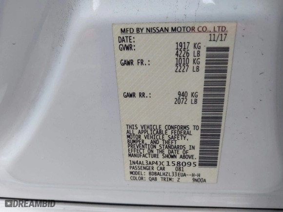 2018 Nissan Altima 2.5 SV with VIN 1N4AL3AP4JC158095, listed as a IAAI auction lot 41155838 with 79,504 mi miles. Bid and sale history available at carsss.com. Image 9.
