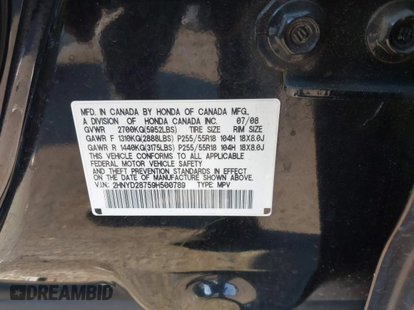 2009 Acura MDX Sport/Pwr Tail Gate with VIN 2HNYD28759H500789, listed as a IAAI auction lot 41243153 with 152,434 mi miles. Bid and sale history available at carsss.com. Image 9.