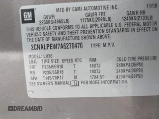 2010 Chevrolet Equinox 2LT with VIN 2CNALPEW7A6270476, listed as a IAAI auction lot 42231380 with 185,726 mi miles and . Bid and sale history available at DreamBid. Image 9.