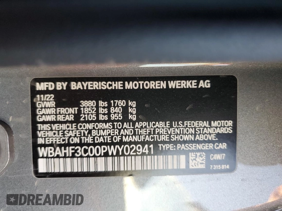 2023 BMW Z4 sDrive30i with VIN WBAHF3C00PWY02941, listed as a Copart auction lot 79896104 with 12,601 mi miles and Salvage Title. Bid and sale history available at carsss.com. Image 12.