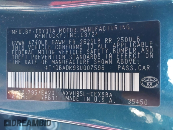 2025 Toyota Camry LE с VIN 4T1DBADK9SU007596, выставлен на аукционе IAAI как лот 42148643 с пробегом 28 430 миль миль и . История ставок и продаж доступна на DreamBid. Изображение 9.