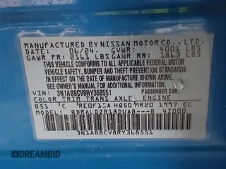 2024 Nissan Sentra SV with VIN 3N1AB8CV8RY368551, listed as a IAAI auction lot 42203248 with 13,380 mi miles and . Bid and sale history available at DreamBid. Image 9.