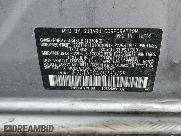 2019 Subaru Crosstrek with VIN JF2GTABC4K8280725, listed as a Copart auction lot 47813375 with 84,525 mi miles and Clean Title. Bid and sale history available at carsss.com. Image 12.