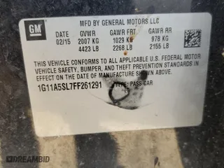 2015 Chevrolet Malibu LS with VIN 1G11A5SL7FF261291, listed as a Copart auction lot 48672685 with 165,757 mi miles and Salvage Title. Bid and sale history available at carsss.com. Image 14.