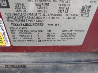 2016 GMC Acadia SLE with VIN 1GKKVPKD5GJ202523, listed as a IAAI auction lot 41341479 with 178,575 mi miles and . Bid and sale history available at DreamBid. Image 9.