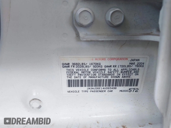 2004 Mitsubishi Lancer ES z VIN JA3AJ26E14U065498, wystawiony jako IAAI lot #41887945 z przebiegiem 142 632 mil mil oraz . Historia ofert i sprzedaży dostępna na DreamBid. Obrazek 9.