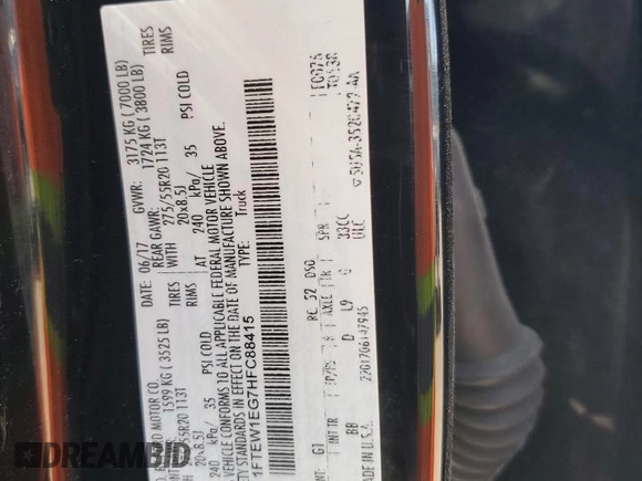 2017 Ford F-150 XL z VIN 1FTEW1EG7HFC88415, wystawiony jako Copart lot #60100005 z przebiegiem 134 528 mil mil oraz Szkoda całkowita • Salvage title. Historia ofert i sprzedaży dostępna na DreamBid. Obrazek 12.