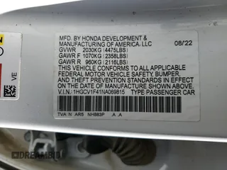 2022 Honda Accord Sedan Sport SE with VIN 1HGCV1F41NA069815, listed as a Copart auction lot 49260765 with 29,419 mi miles and Salvage Title. Bid and sale history available at carsss.com. Image 13.
