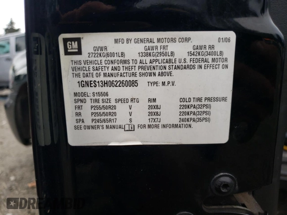 2006 Chevrolet TrailBlazer LT with VIN 1GNES13H062260085, listed as a Copart auction lot 83946144 with 0 mi miles and Salvage Title. Bid and sale history available at carsss.com. Image 13.