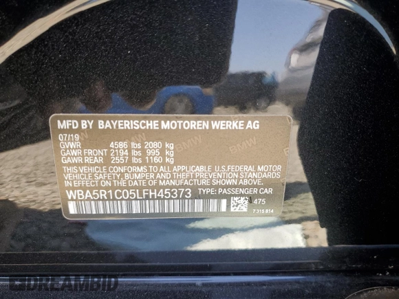 2020 BMW 3 Series 330i with VIN WBA5R1C05LFH45373, listed as a Copart auction lot 62196625 with 37,732 mi miles and Salvage title. Bid and sale history available at DreamBid. Image 12.