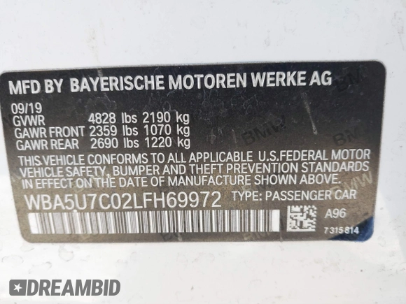 2020 BMW 3 Series M340i with VIN WBA5U7C02LFH69972, listed as a IAAI auction lot 41869845 with 45,926 mi miles. Bid and sale history available at carsss.com. Image 9.