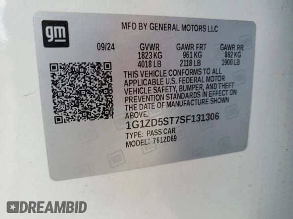 2025 Chevrolet Malibu LT with VIN 1G1ZD5ST7SF131306, listed as a Copart auction lot 53974955 with 12,347 mi miles and Clean Title. Bid and sale history available at DreamBid. Image 12.
