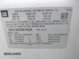 2013 GMC Terrain SLT with VIN 2GKFLWE39D6199350, listed as a IAAI auction lot 42625392 with 198,285 mi miles and . Bid and sale history available at DreamBid. Image 9.