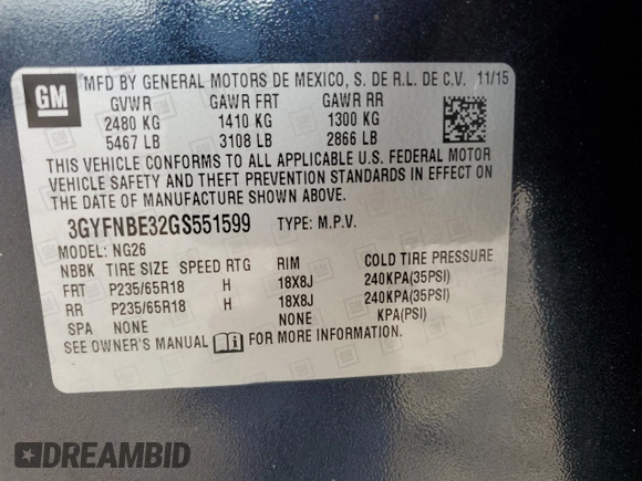 2016 Cadillac SRX Luxury Collection z VIN 3GYFNBE32GS551599, wystawiony jako Copart lot #56369345 z przebiegiem 90 190 mil mil oraz Szkoda całkowita • Salvage title. Historia ofert i sprzedaży dostępna na DreamBid. Obrazek 13.