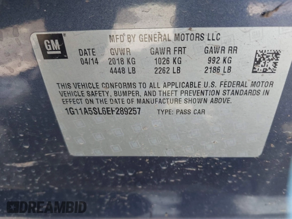 2014 Chevrolet Malibu LS with VIN 1G11A5SL6EF289257, listed as a IAAI auction lot 41767598 with 113,385 mi miles and . Bid and sale history available at DreamBid. Image 9.