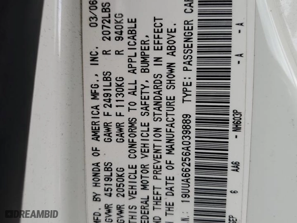 2006 Acura TL with VIN 19UUA66256A039889, listed as a Copart auction lot 47008115 with NaN miles and Salvage Title. Bid and sale history available at carsss.com. Image 14.