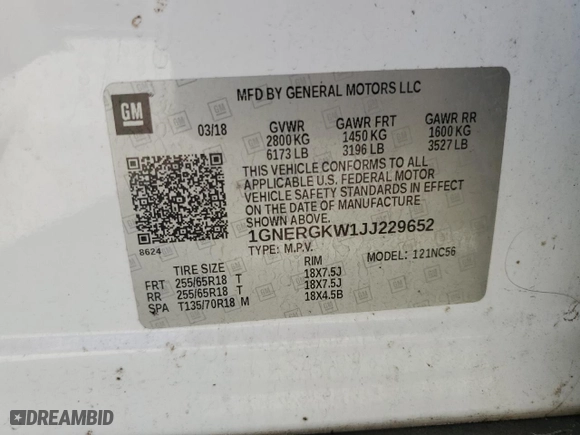 2018 Chevrolet Traverse LT Cloth with VIN 1GNERGKW1JJ229652, listed as a Copart auction lot 74206004 with 184,294 mi miles and Salvage Title. Bid and sale history available at carsss.com. Image 15.