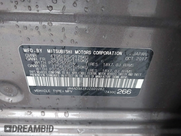 2018 Mitsubishi Outlander SE с VIN JA4AD3A3XJZ020282, выставлен на аукционе IAAI как лот 41516525 с пробегом 96 790 миль миль и . История ставок и продаж доступна на DreamBid. Изображение 9.