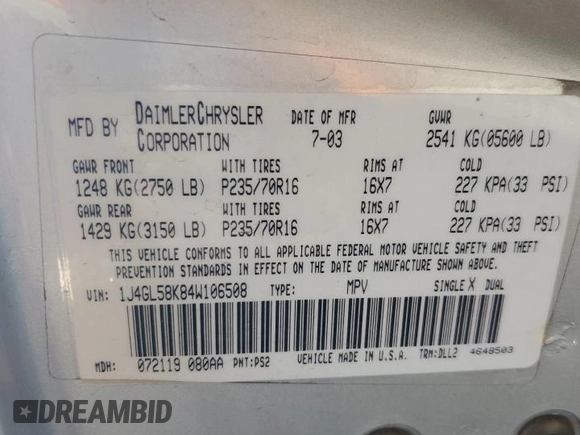 2004 Jeep Liberty Limited with VIN 1J4GL58K84W106508, listed as a Copart auction lot 53730895 with 179,643 mi miles and Salvage title. Bid and sale history available at DreamBid. Image 13.