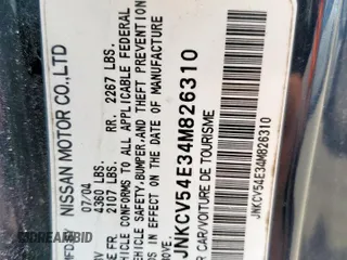 2004 Infiniti G35 w/Leather z VIN JNKCV54E34M826310, wystawiony jako Copart lot #59636735 z przebiegiem 215 769 mil mil oraz Szkoda całkowita • Salvage title. Historia ofert i sprzedaży dostępna na DreamBid. Obrazek 12.