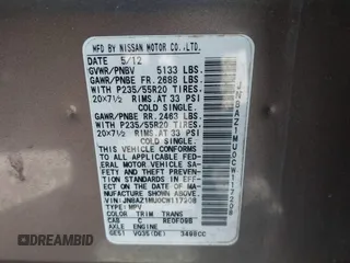 2012 Nissan Murano S with VIN JN8AZ1MU0CW117208, listed as a IAAI auction lot 41488470 with Not Provided miles and . Bid and sale history available at DreamBid. Image 9.